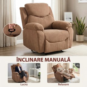HOMCOM Fotoliu Reclinabil Manual cu Material cu Aspect de In, Suport pentru Picioare și Cotiere Căptușite, Maro Închis | Aosom Romania