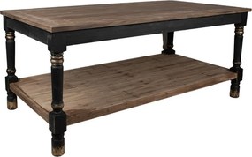 Masă de prezentare shabby chic din lemn, natur, cu raft inferior și picioare strunjite, finisaj negru antichizat, 85 x 200 x 100 cm, „Clarisse”