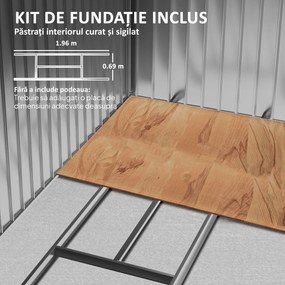 Sopron de gradina din tabla de otel, casuta de gradina cu usi glisante, pentru depozitare si organizare 213x130x185 cm, alb Outsunny | Aosom Romania