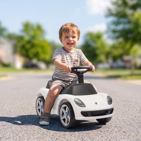 AIYAPLAY Mașinuță de Împins pentru Copii cu Licență Porsche, Claxon, Faruri și Sunet de Pornire, PP, Alb | Aosom Romania