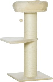 PawHut Ansamblu de Zgâriat pentru Pisici Multinivel cu Stâlp Sisal și Platformă, PAL, Pluș, 48,5x48,5x105 cm, Bej | Aosom Romania