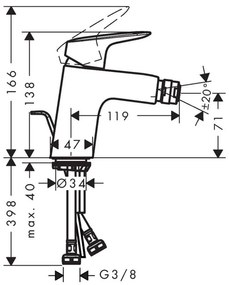 Baterie bideu culoare crom Hansgrohe cu ventil inclus, Logis