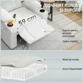 HOMCOM Fotoliu Relax Electric Reclinabil 150° cu Suport pentru Picioare, Funcție Memorie, Telecomandă, din Catifea, Crem | Aosom Romania