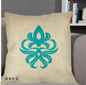 Perna Decorativa Ornament Turcoaz Fleur de Lis, 40x40 cm, Crem, Husa Detasabila, Perna Inclusa, BEKZ®