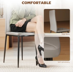 HOMCOM Set de 4 Scaune de Dining cu Spătar Înalt din Imitație de Piele și Oțel, 41x50x97cm, Gri | Aosom Romania