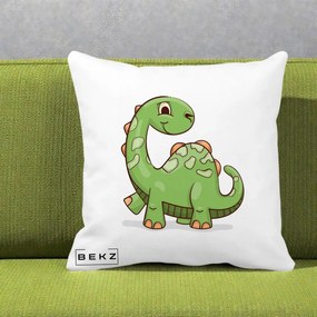 Perna Decorativa Brontosaur Verde Simpatic, 40x40 cm, Alba Mata, Husa Detasabila, Perna Inclusa, BEKZ®