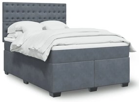 vidaXL Pat box spring cu saltea, gri închis, 140x190 cm, catifea