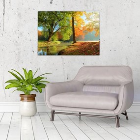 Tablou pe sticlă - Peisaj liniștit de toamnă (70x50 cm)