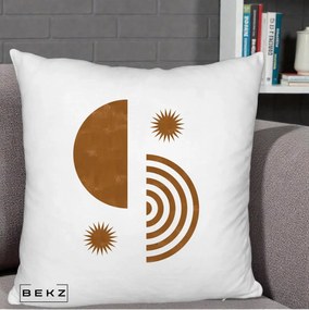 Perna Decorativa Boho Sun si Spirala, 40x40 cm, Alb Pufos, Husa Detasabila, Perna Inclusa, BEKZ®
