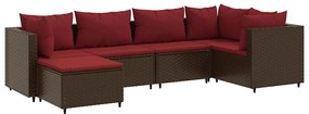 3308213 vidaXL Set mobilier de grădină cu perne, 6 piese, maro, poliratan