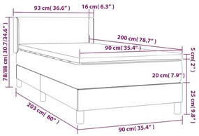 Pat box spring cu saltea, verde inchis, 90x200 cm, catifea Verde inchis, 90 x 200 cm, Design simplu