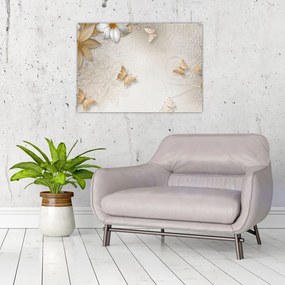 Tablou - Flori cu fluturi (70x50 cm)
