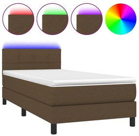 3133112 vidaXL Pat cu arcuri, saltea și LED, maro închis, 80x200 cm, textil