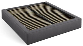 Pat matrimonial gri închis tapițat cu spațiu de depozitare cu somieră 180x200 cm Simon – Micadoni