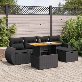 3328049 vidaXL Set mobilier grădină perne 6 piese negru poliratan/lemn acacia