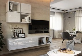 Expedo Set mobilier ELPASO 43 + LED iluminat, negru/negru luciu