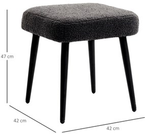 HOMCOM Taburet, suport pentru picioare, scaun captusit, aspect casmir, picioare din otel, 42 x 42 x 47 cm, Gri inchis | Aosom Romania