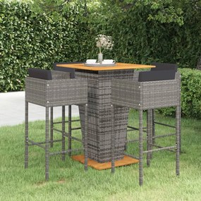 3094805 vidaXL Set mobilier bar de grădină cu perne, 5 piese, gri, poliratan