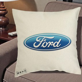 Perna Personalizata cu emblema Ford, 40x40 cm, Ecru, Husa Detasabila, Perna Inclusa, BEKZ®