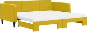 vidaXL Pat de zi cu extensie și saltea, galben, 100x200 cm, catifea