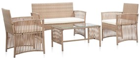 vidaXL Set mobilier de grădină cu perne, 4 piese, bej, poliratan