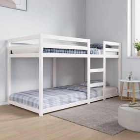 821645 vidaXL Pat supraetajat, alb, 90x200 cm, lemn masiv de pin