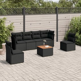 3223549 vidaXL Set canapele de grădină cu perne, 7 piese, negru, poliratan