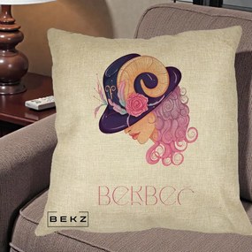 Perna Personalizata Zodie Berbec, 40x40 cm, Crem, Husa Detasabila, Perna Inclusa, BEKZ®