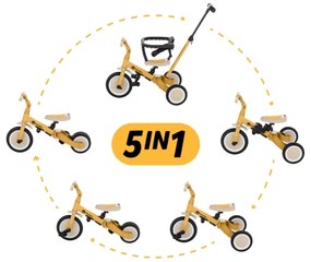 Tricicletă pentru copii PETITE&MARS 5 în 1 TURBO galben