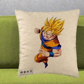 Perna Personalizata Dragon Ball Goku Super Saiyan 2 Lupta, 40x40 cm, Bej, Husa Detasabila, Perna Inclusa, BEKZ®