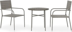 vidaXL Set mobilier de grădină, 3 piese, gri, poliratan