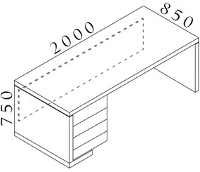 Masa Lineart 200 x 85 cm + container stanga, ulm deschis / antracit