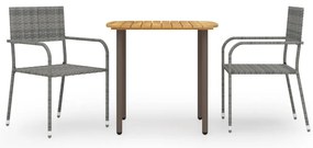 vidaXL Set mobilier de grădină, 3 piese, gri, poliratan