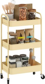 HOMCOM Cărucior auxiliar pe roți cu 3 niveluri Cărucior de bucătărie cu 3 coșuri și 2 mânere 45x30,6x79 cm Galben | Aosom Romania