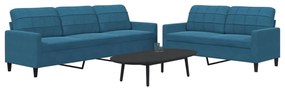 vidaXL Set de canapele cu perne, 2 piese, albastru, catifea