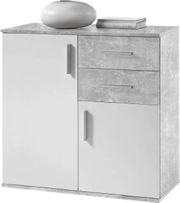Comoda POPPY 4, alb/gri ciment, PAL melaminat, 80x35x82 cm