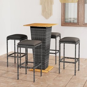 3064851 vidaXL Set mobilier bar de grădină cu perne, 5 piese, gri, poliratan