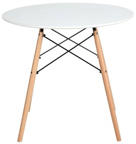 Masă dining, alb mat/fag, diametru 120 cm, DEMIN