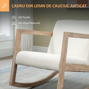 HOMCOM Scaun Balansoar Minimalist cu Pernuțe pentru Scaun și Spătar, Scaun pentru Sufragerie din Lemn de Caucciuc, Pluș și Spumă, 60x81x71 cm, Crem | Aosom Romania