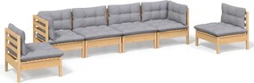 vidaXL Set mobilier grădină cu perne gri, 6 piese, lemn de pin