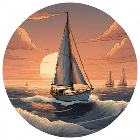 PIPPER. Autocolant circular de perete „Barcă cu vele” 100cm