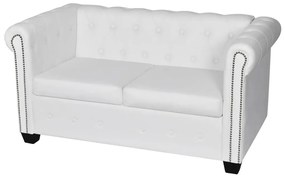 Canapea Chesterfield cu 2 locuri, piele artificială, alb