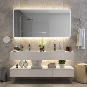 Oglindă Baie LED și Dezaburire Elit's Premium cu Senzor Touch, Lumina Rece, Caldă și Neutră, 90x65cm, lumina ambientala spate