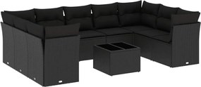 vidaXL Set canapele de grădină cu perne, 10 piese, negru, poliratan