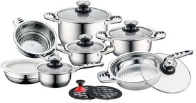 Set oale si tigaie inox cu capace, de calitate, durabile, 16 piese, gatire sanatoasa, Aurich Carl Schmidt Sohn Germania 065843