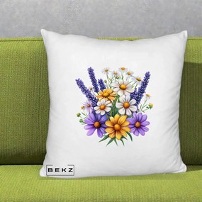Perna Decorativa Lavanda Musetel si Flori Mov, 40x40 cm, Alb Pufos, Husa Detasabila, Perna Inclusa, BEKZ®