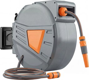 Outsunny Bobină furtun retractabil 20+1,6 m cu duză 2 moduri, blocare automată, retragere controlată, suport, Portocaliu | Aosom Romania