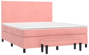 Pat box spring cu saltea, roz, 180x200 cm, catifea Roz, 180 x 200 cm, Design simplu