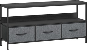 HOMCOM Suport TV Mobil, Până La 55", cu 3 Sertare Textil Pliabile, Raft, 120x29x56 cm, Negru | Aosom Romania