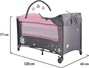 Patut pliant transformabil in tarc copii NOVOKIDS™ Sleepy NEST, 60X120 cm, 2 Niveluri, Masa infasat, Jucarie Carusel cu jucarii din plus, Fermoar